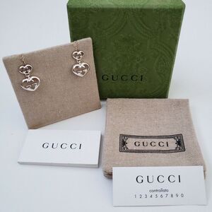 GUCCI Sterling Silver Love Britt Double G Heart Drop Earrings